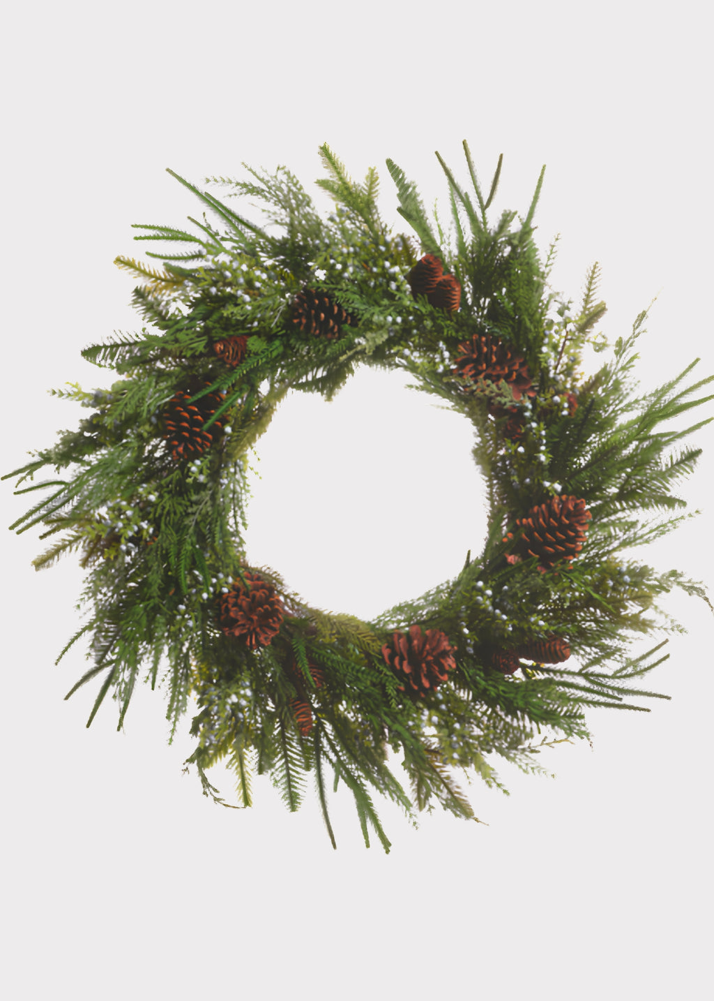 Fake Greenery Wreath with Berries and Pine Cones