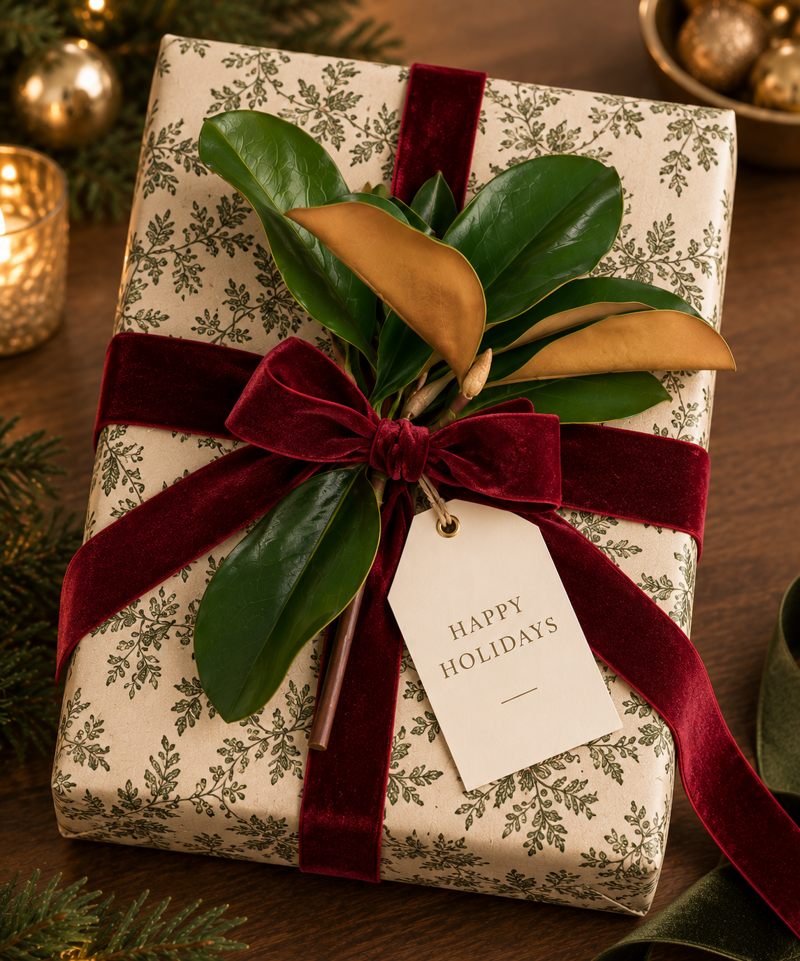 Magnolia leaf gift wrapping