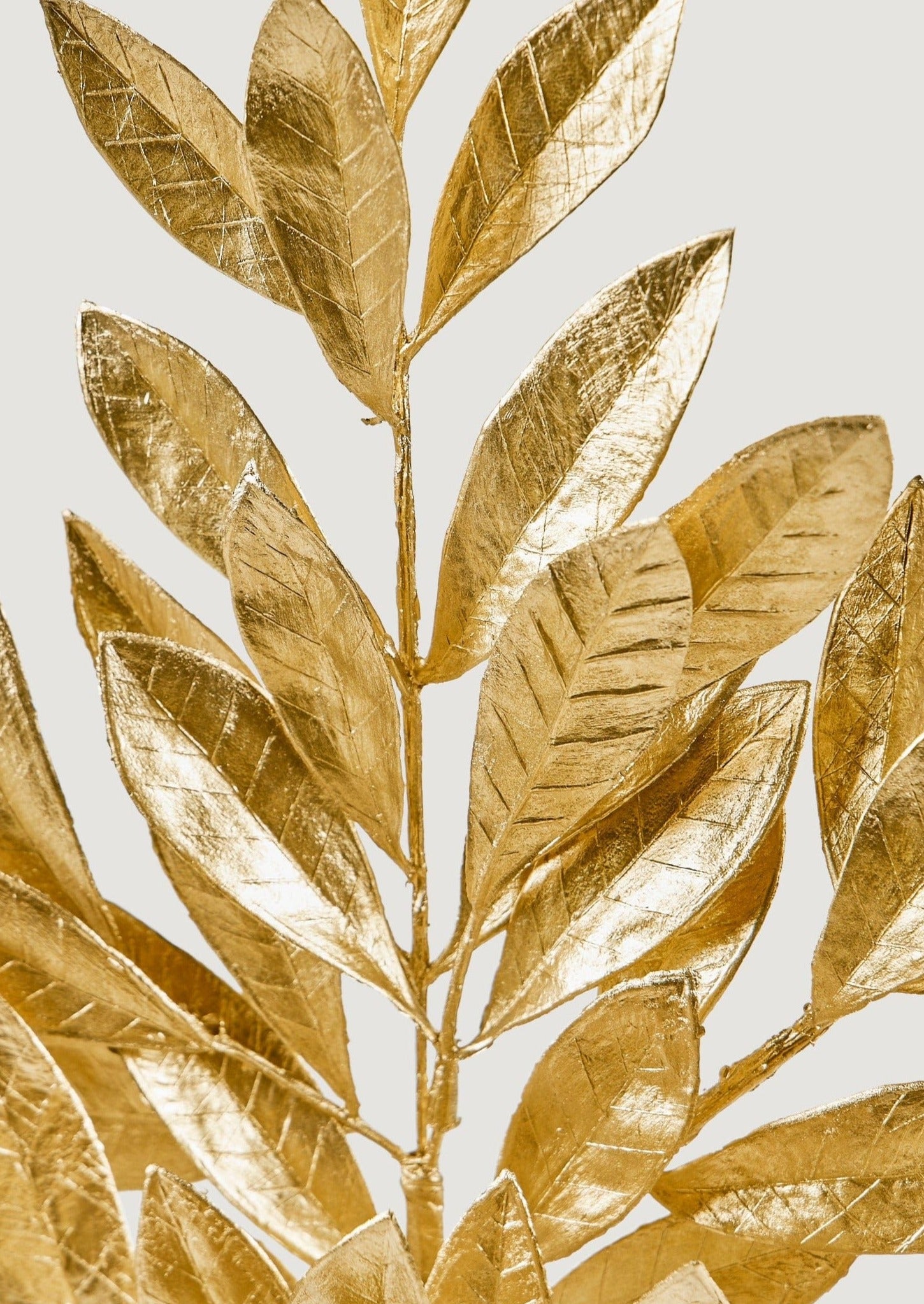 Metallic Gold Faux Christmas Bay Leaves in Closeup View
