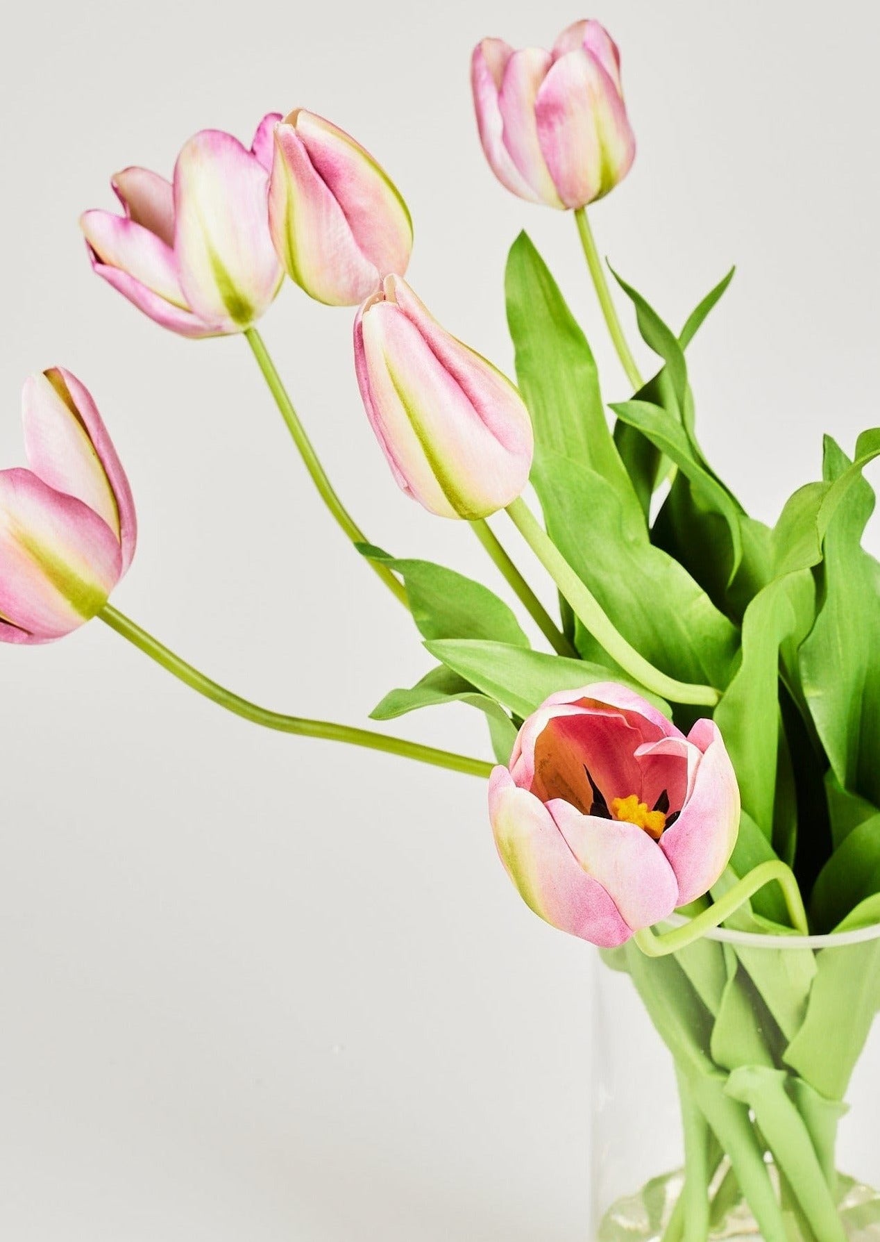 Luxury Floral Arrangement of Pink Faux Tulips in Glass Vase at afloral