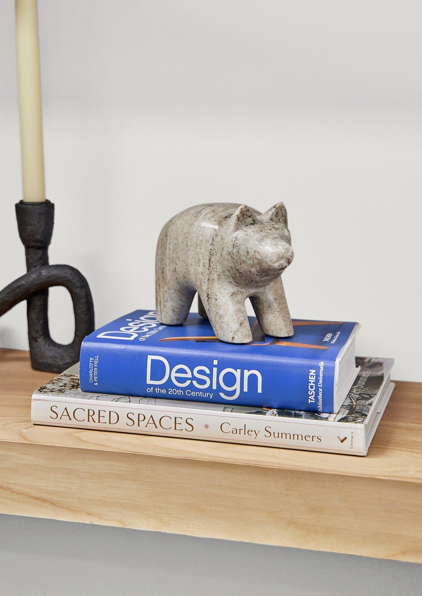 Afloral Home Accessories Marble Bear Paper Weight Styled on Shelf with Books