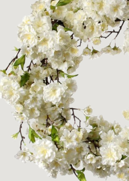 Close-up of Cream Artificial Cherry Blossom Flower Wreath