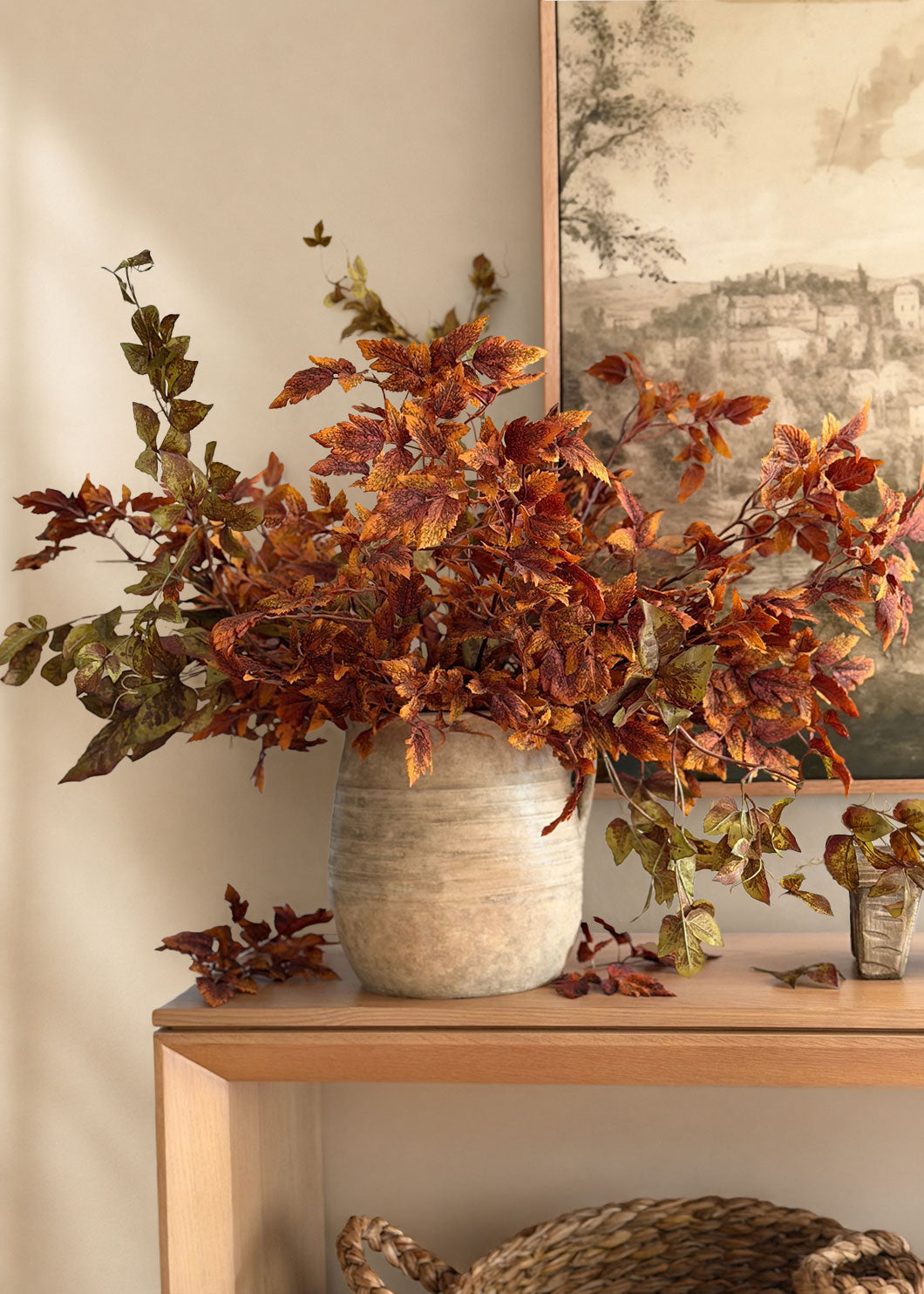 Rust Brown Afloral Cimicifuga and Grape Ivy Leaves Styled in a Vase