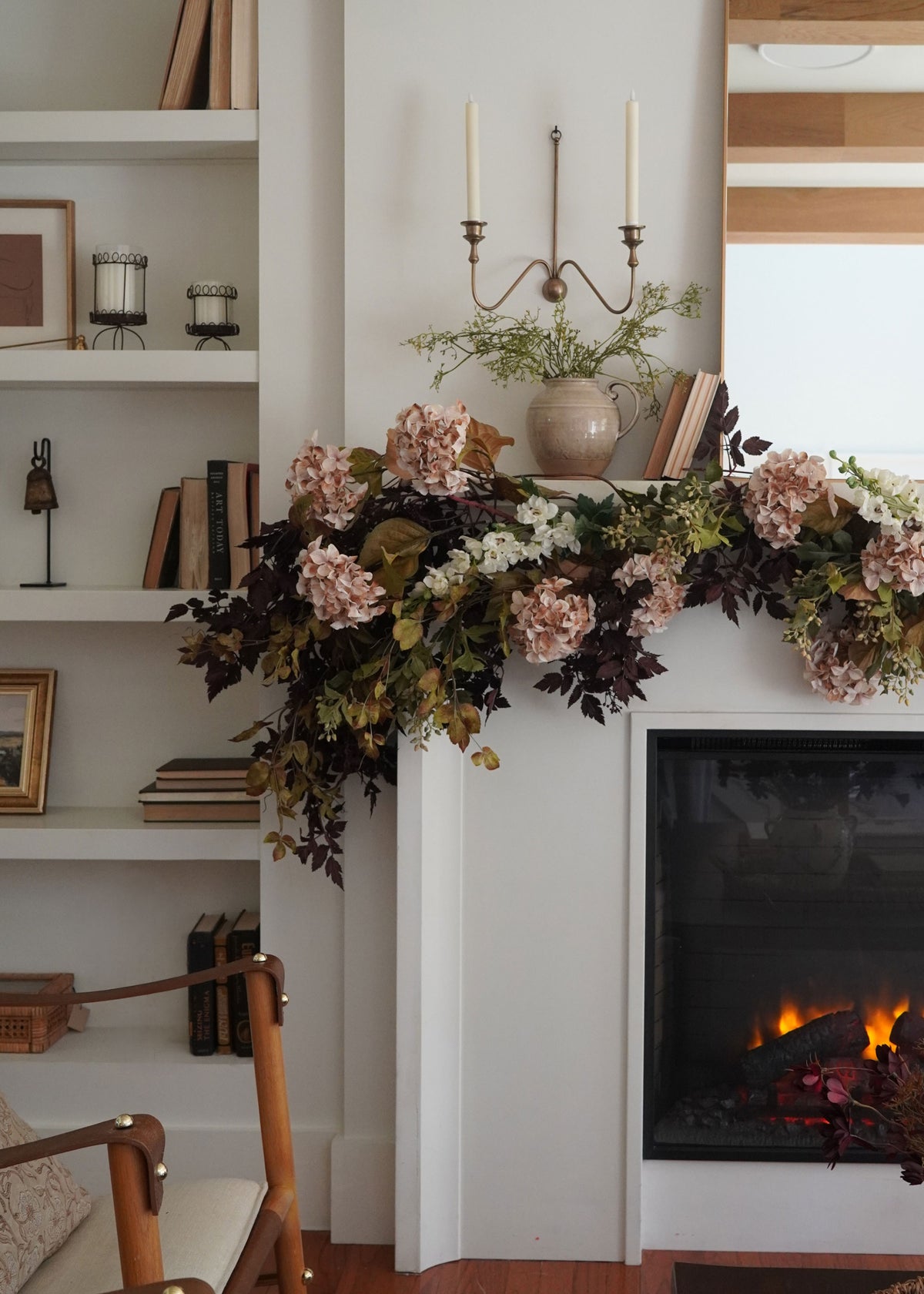 Cimicifuga garland styled with hydraneas, grape ivy and delphiniums