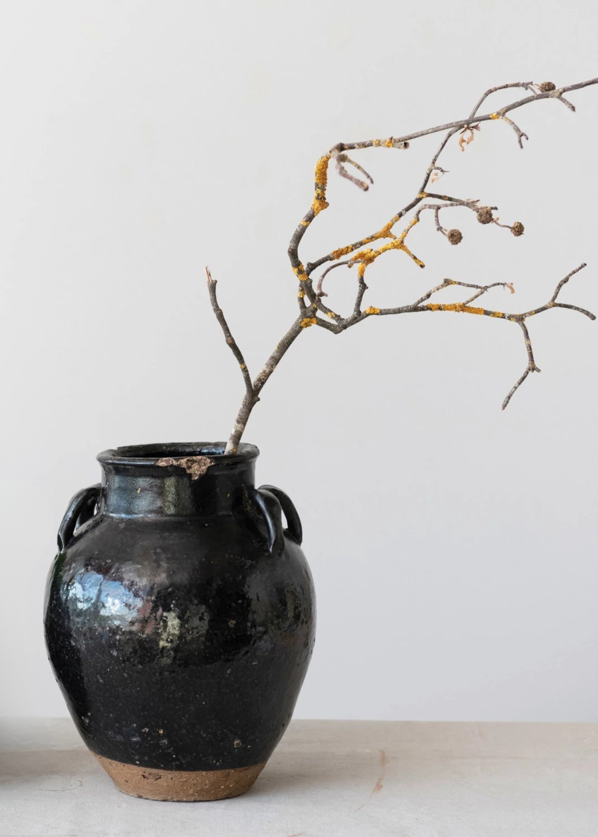 Large Distressed Clay Jar Vase  Styled with Branch
