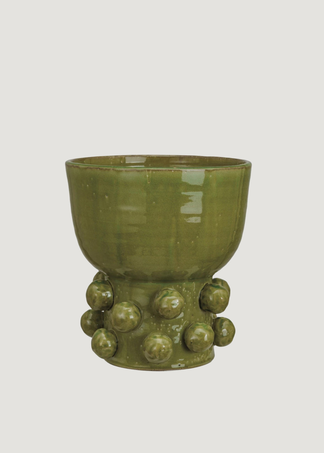Handmade Terra Cotta Hobnail Footed Vase in Glazed Green