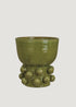 Handmade Terra Cotta Hobnail Footed Vase in Glazed Green