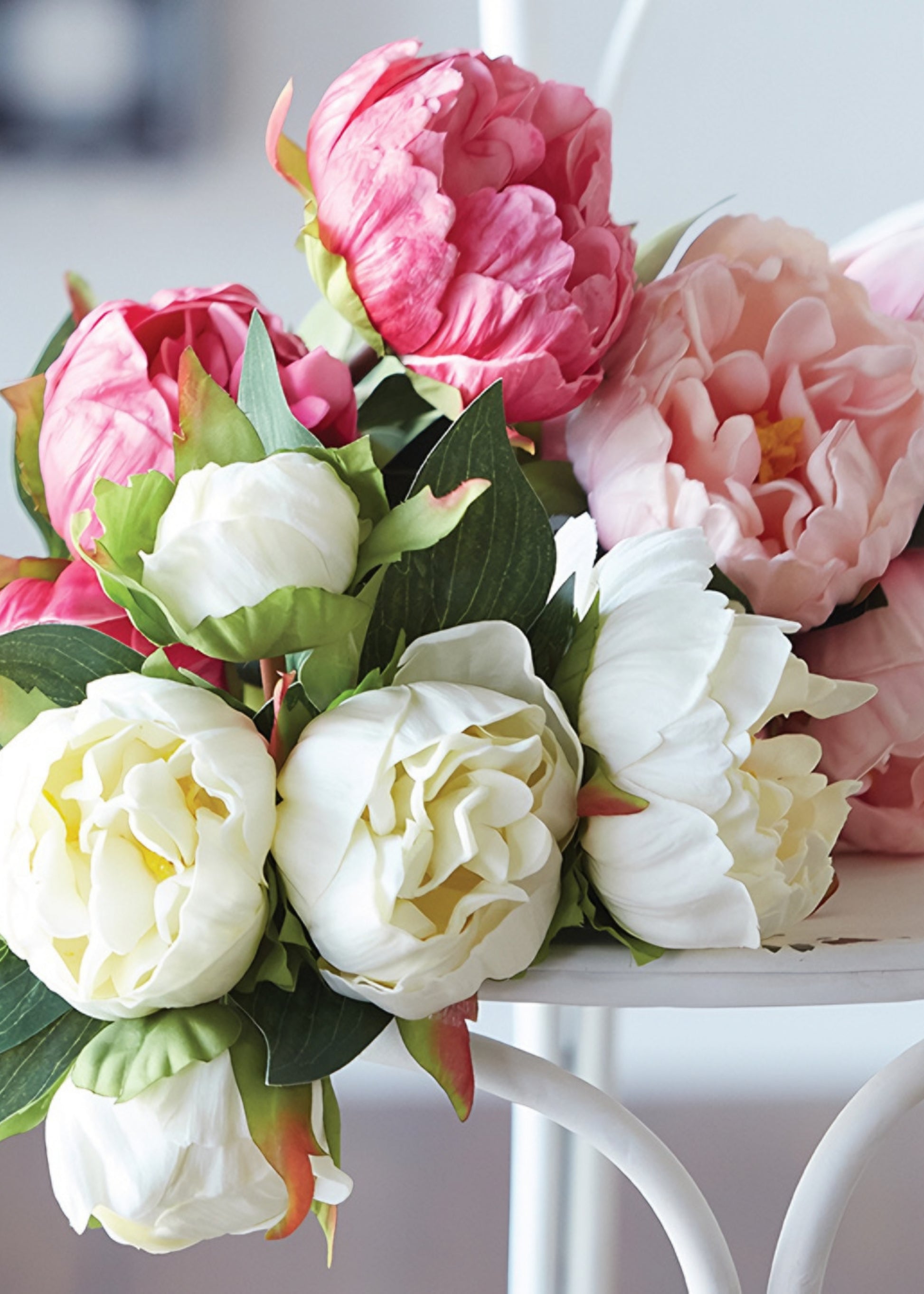 Real Touch Peony Flower Bundles in Pink and White