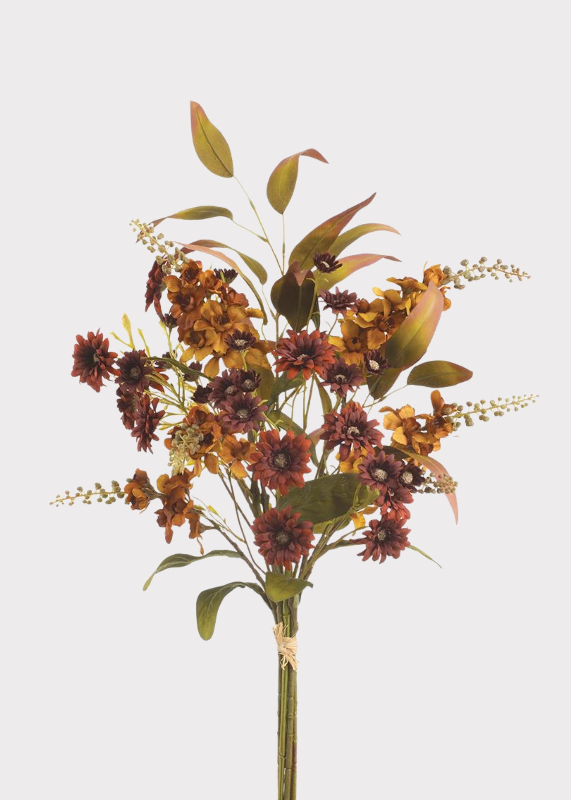 Fall Mustard Burgundy Fake Delphinium and Daisy Flower Bouquet