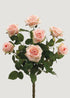 Artificial pink roses with green leaves 