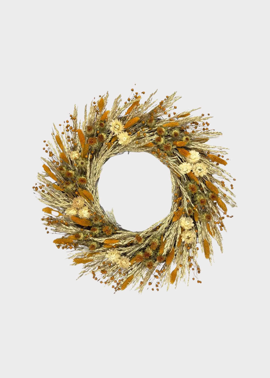 Copper and Cream Mixed Dried Grass and Floral Fall Wreath
