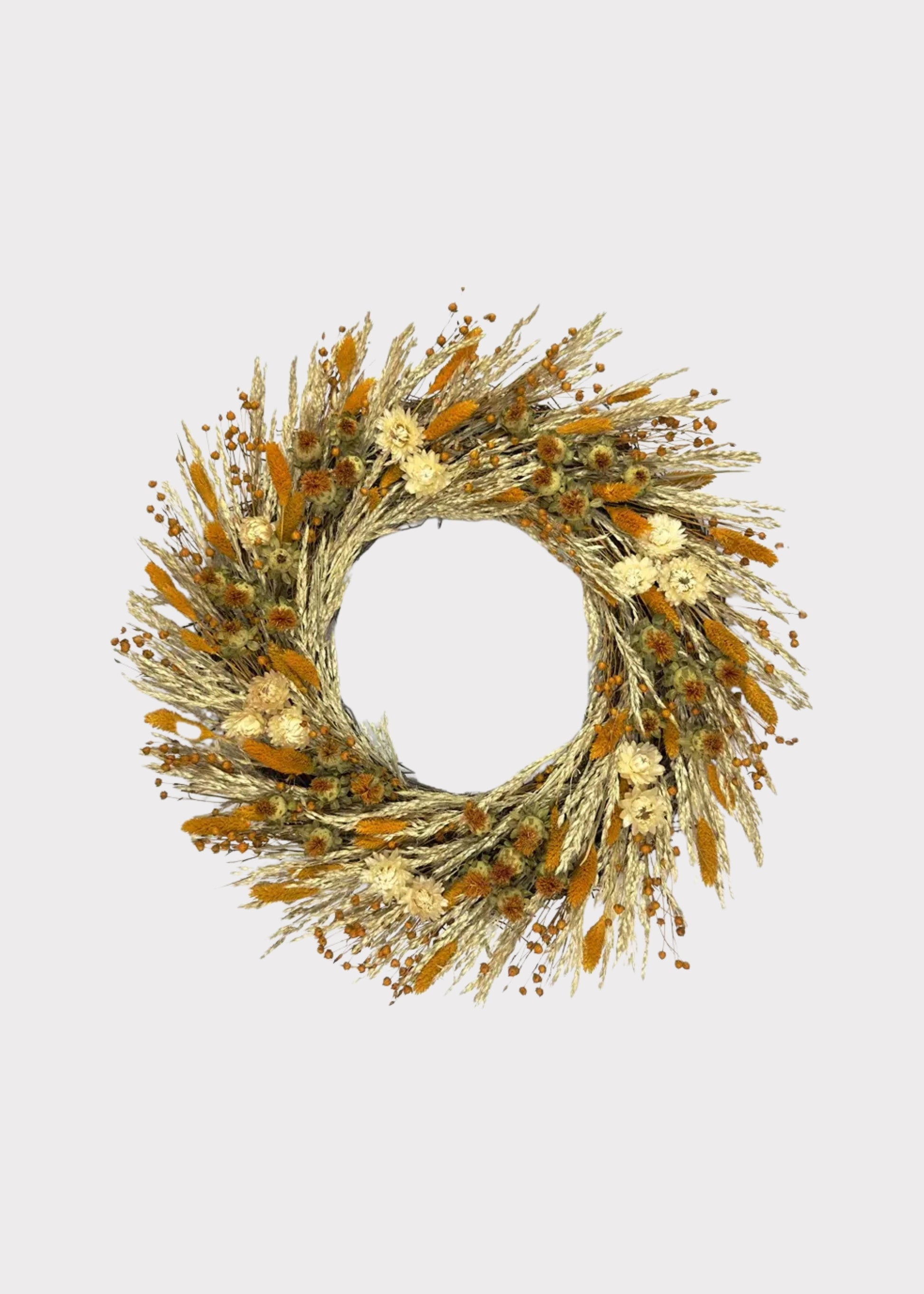 Copper and Cream Mixed Dried Grass and Floral Fall Wreath