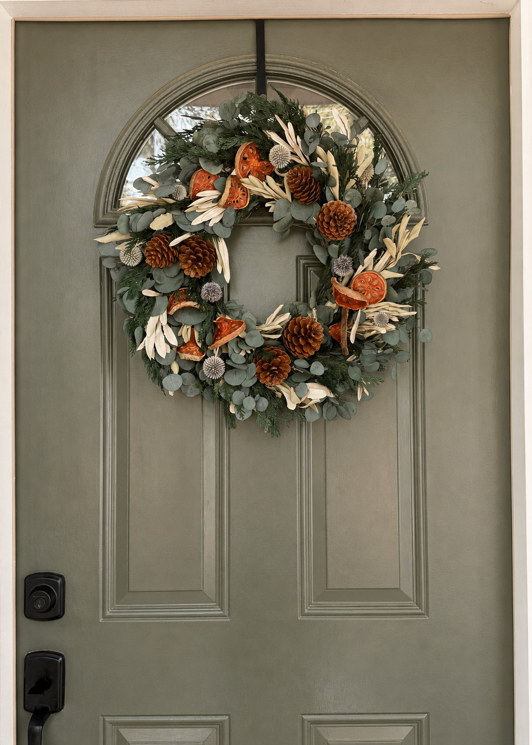 Preserved Winter Greenery Wreath with Quince and Cones - 22"