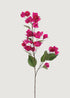 Hot pink fuchsia faux bougainvillea branch with blossoms and green leaves