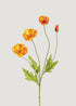 Orange artificial poppy flower spray with lifelike petals and buds