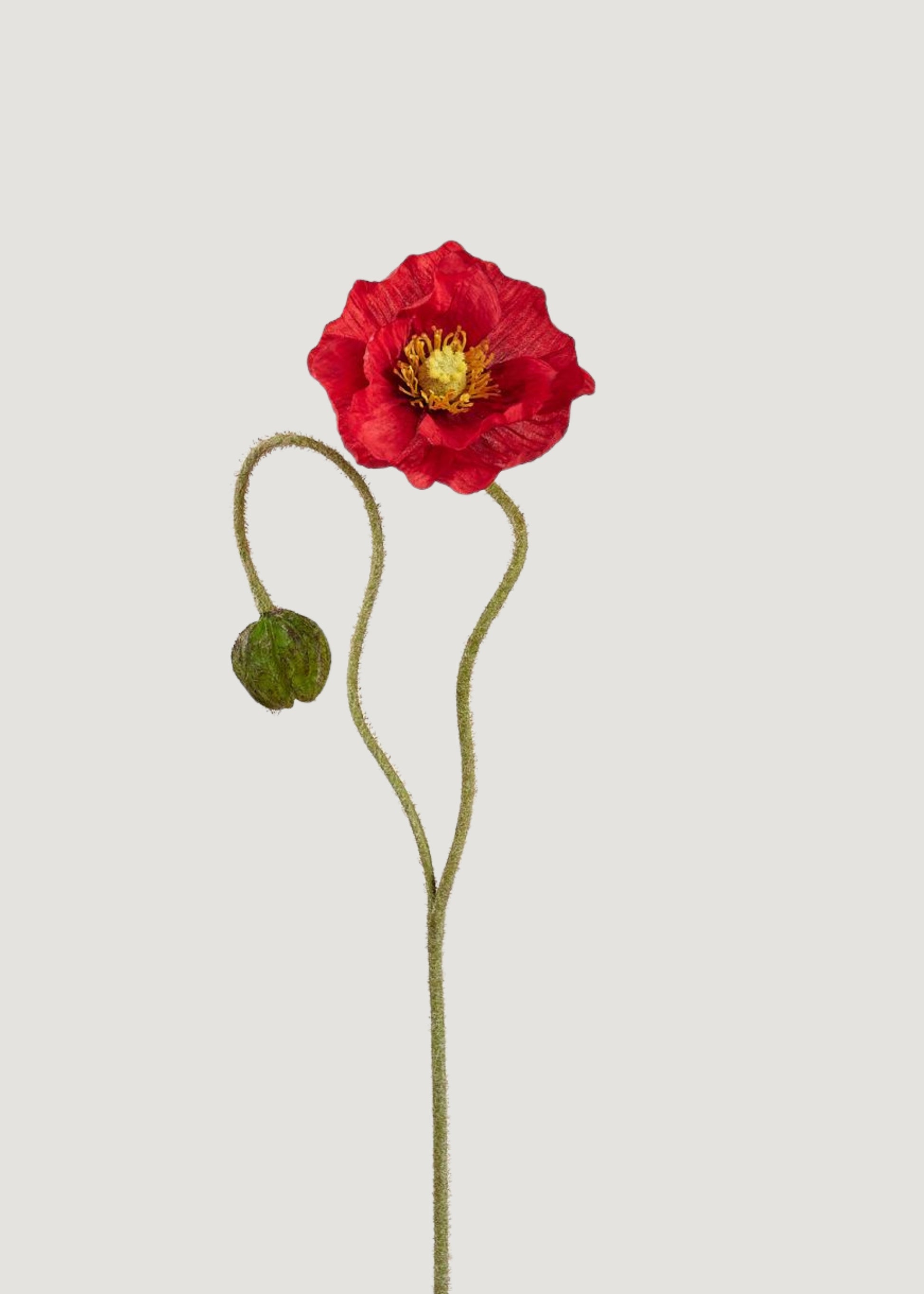 Artificial Poppy Flower and Bud Stem in Red 