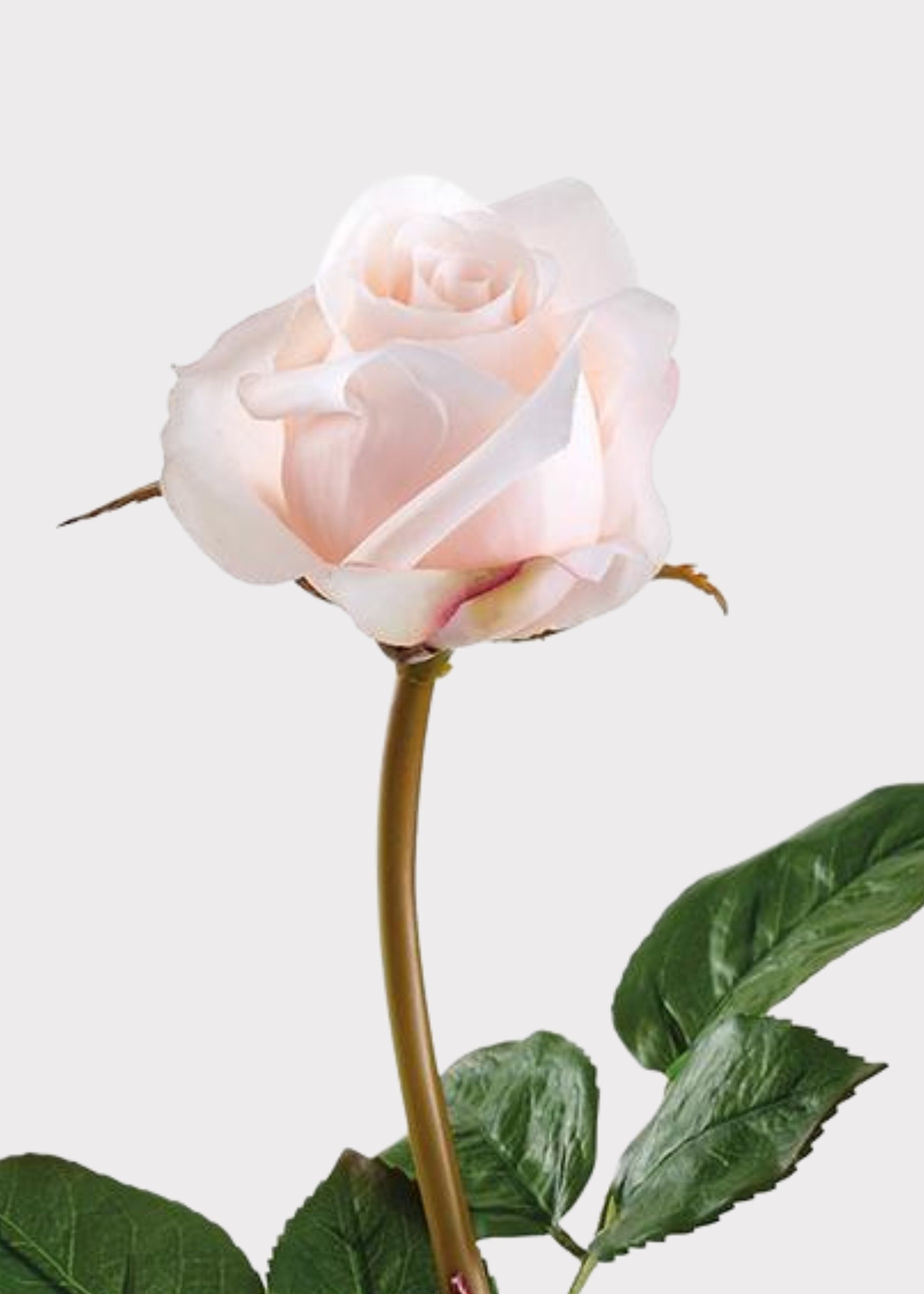 close-up of a soft pink faux rose bud
