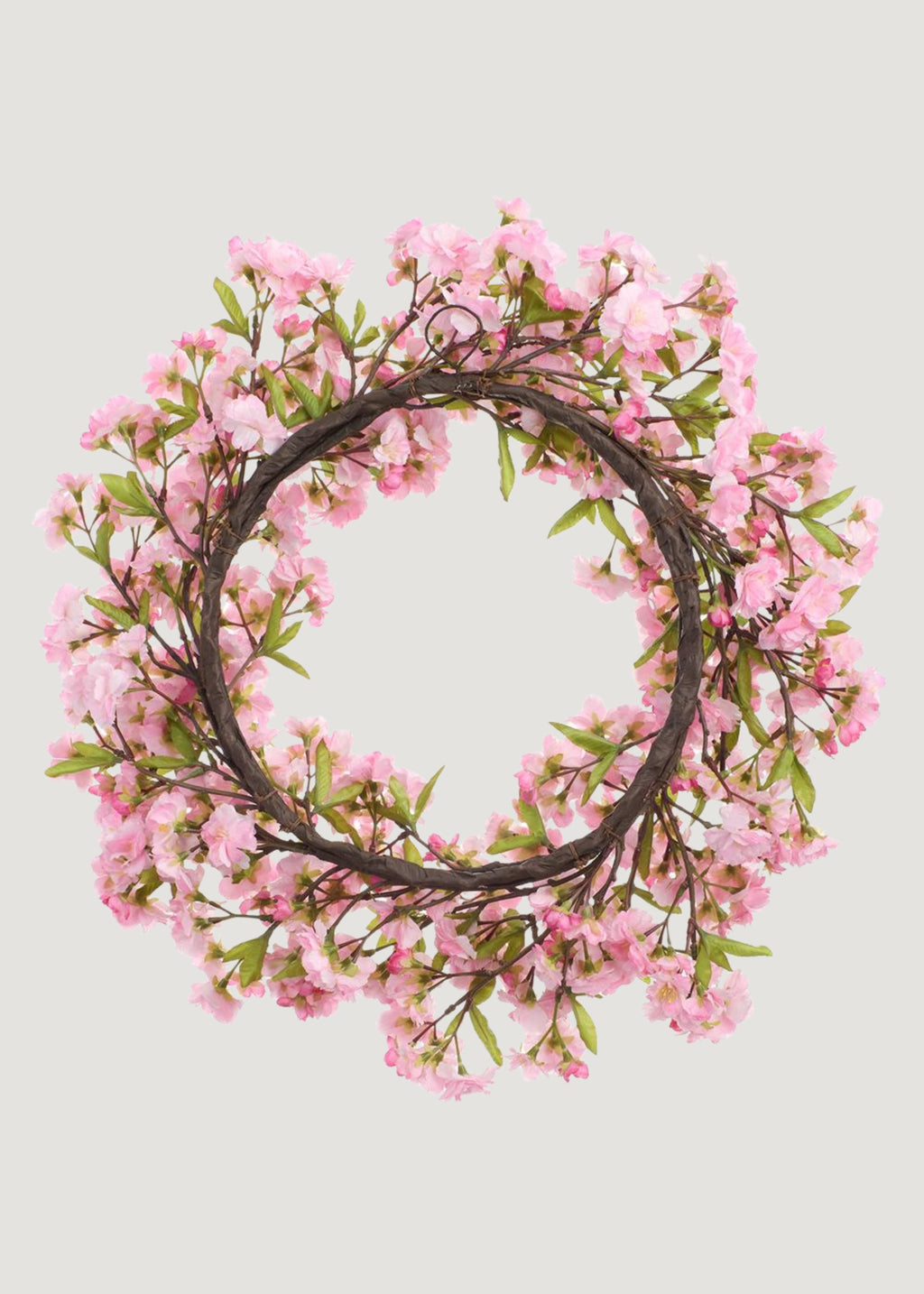 Back of a Pink Artificial Cherry Blossom Wreath