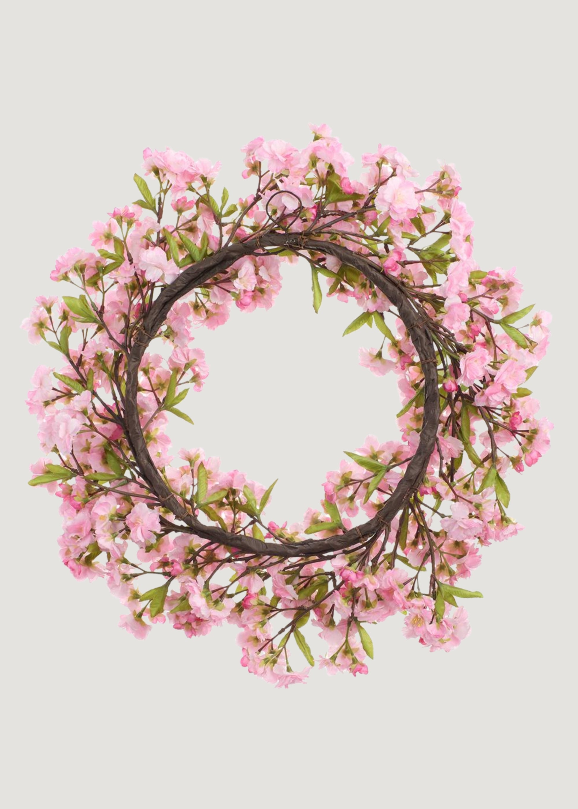 Back of a Pink Artificial Cherry Blossom Wreath