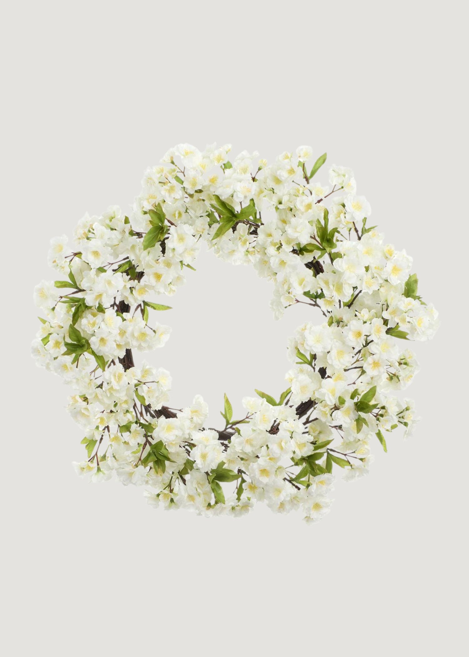 Fake Cherry Blossom Wreath in White