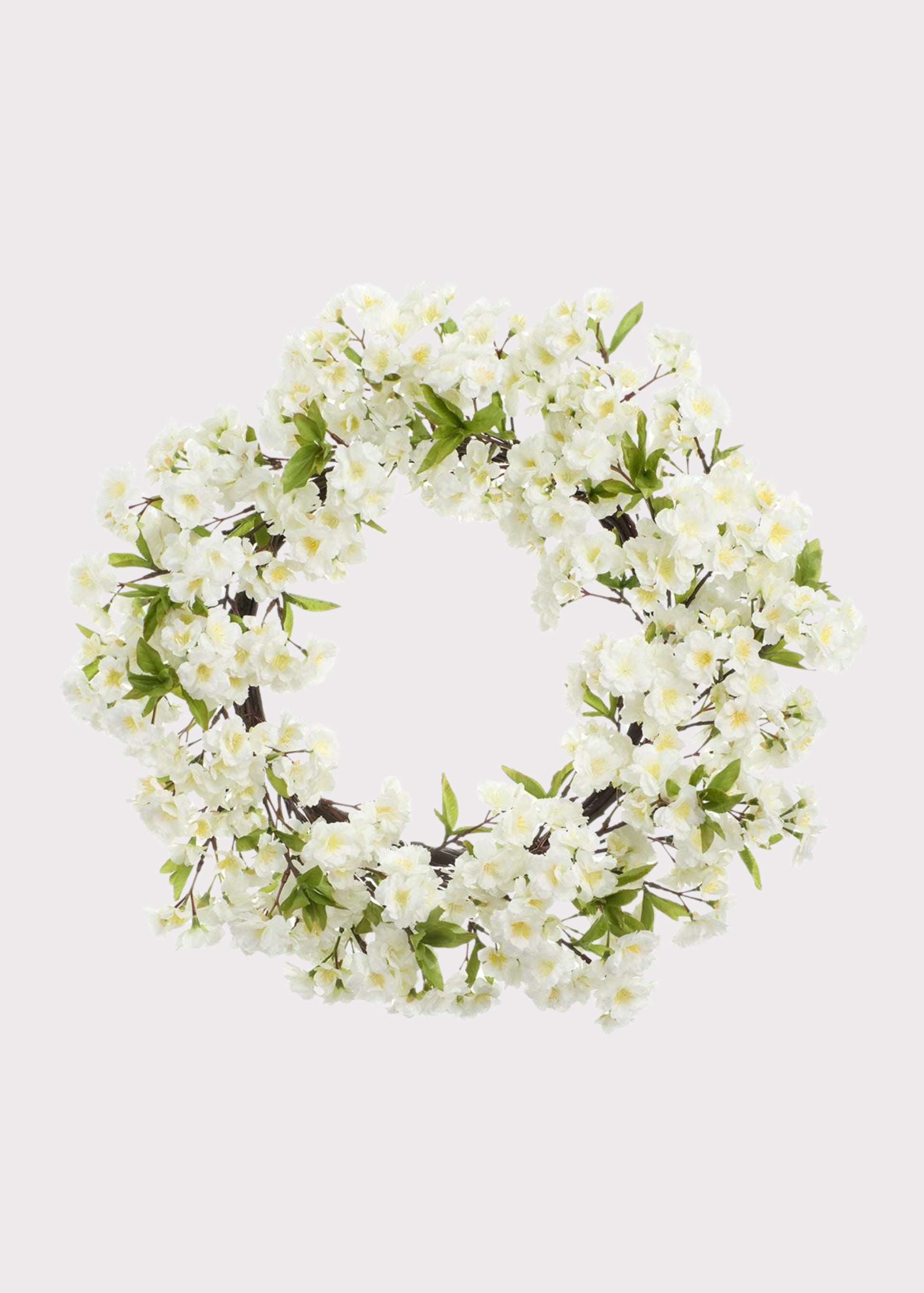 Fake Cherry Blossom Wreath in White