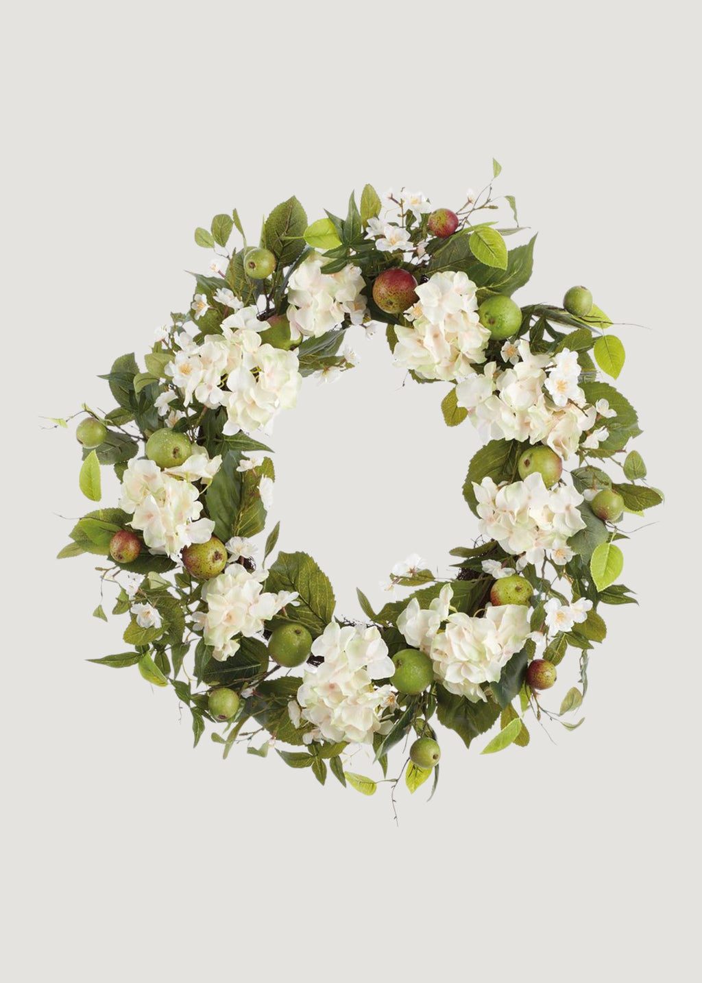 White Artificial Hydrangea and Apple Spring Wreath