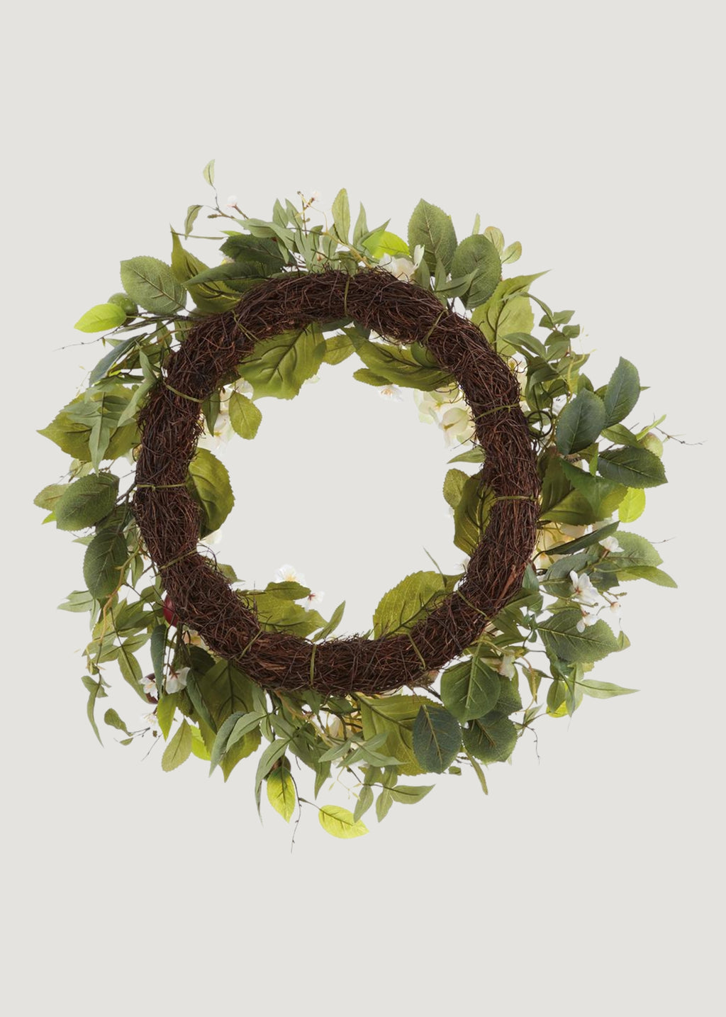 Back of White Artificial Hydrangea and Apple Spring Wreath