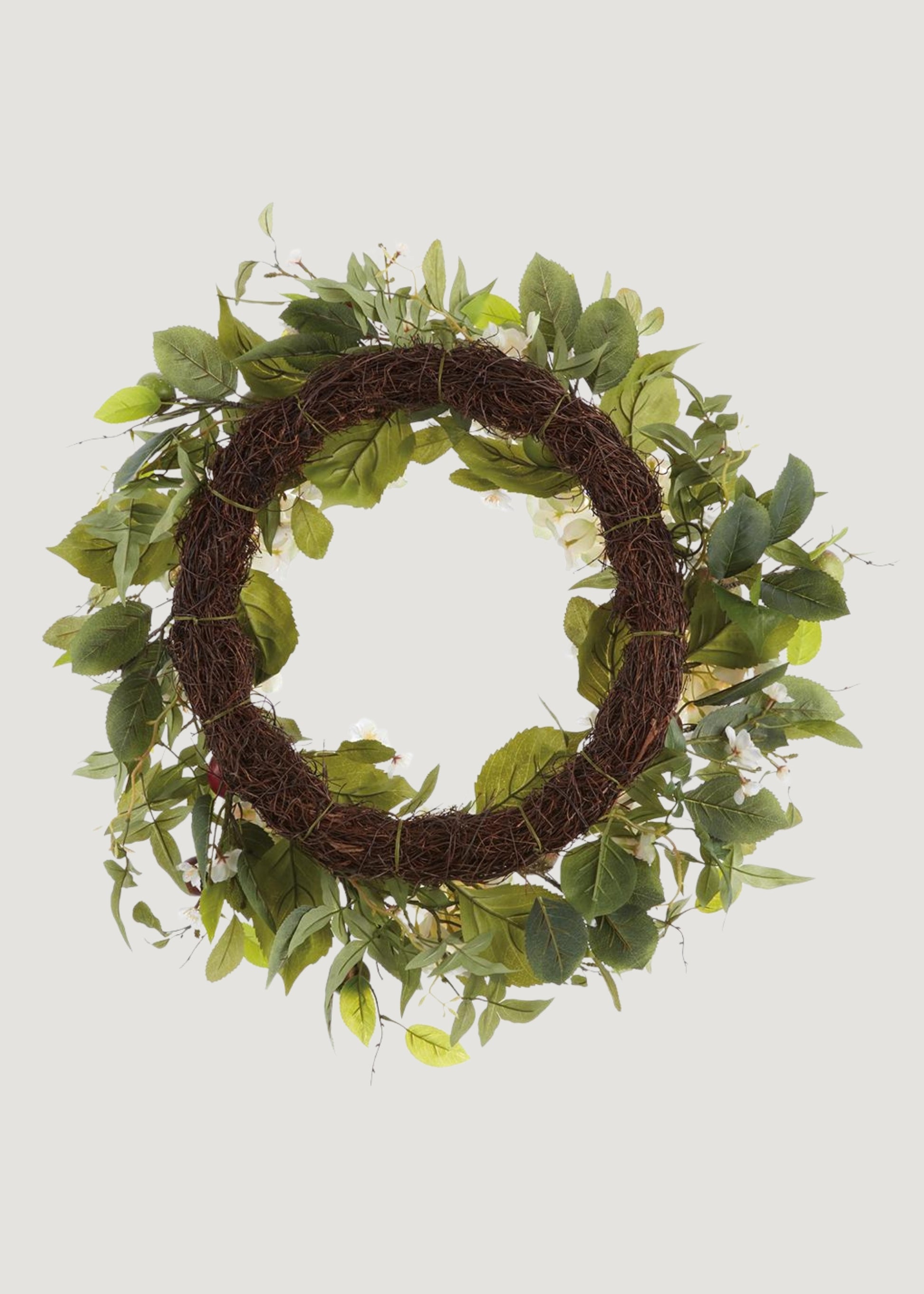 Back of White Artificial Hydrangea and Apple Spring Wreath