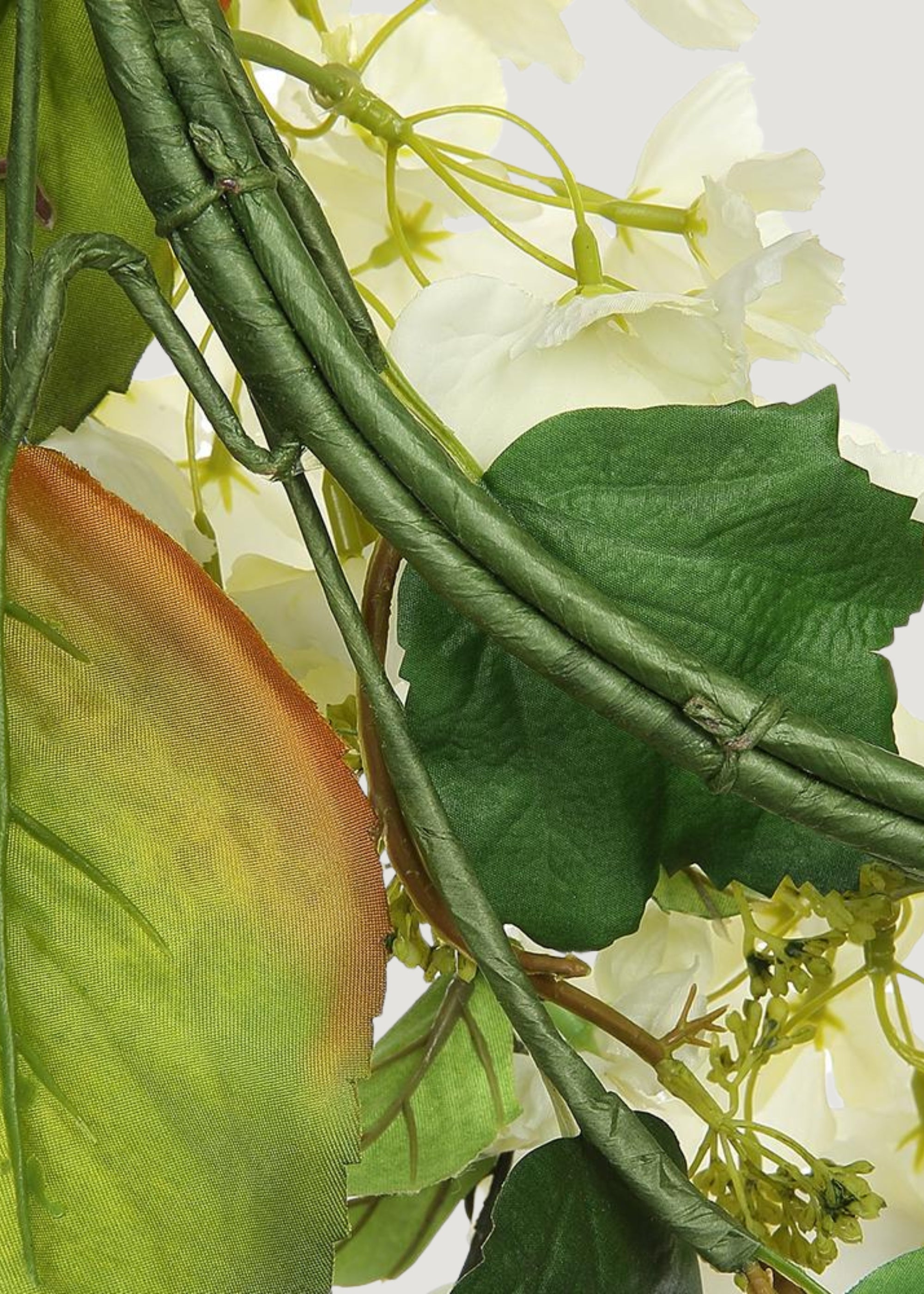 Close-up of Artificial Hydrangea and Foliage Wreath