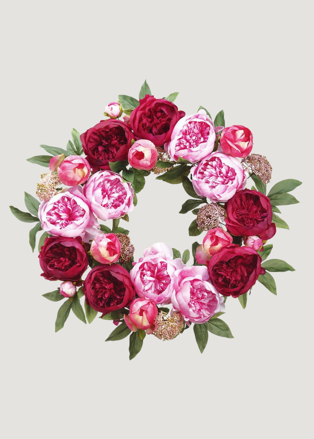 Pink and Burgundy Blooming Peony Fake Flower Wreath 
