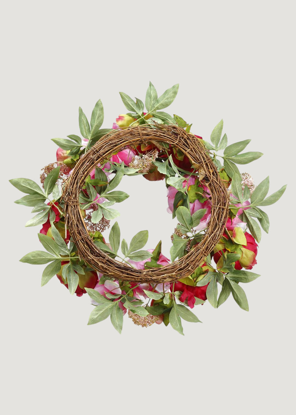 Back of Pink and Burgundy Peony Fake Flower Wreath 