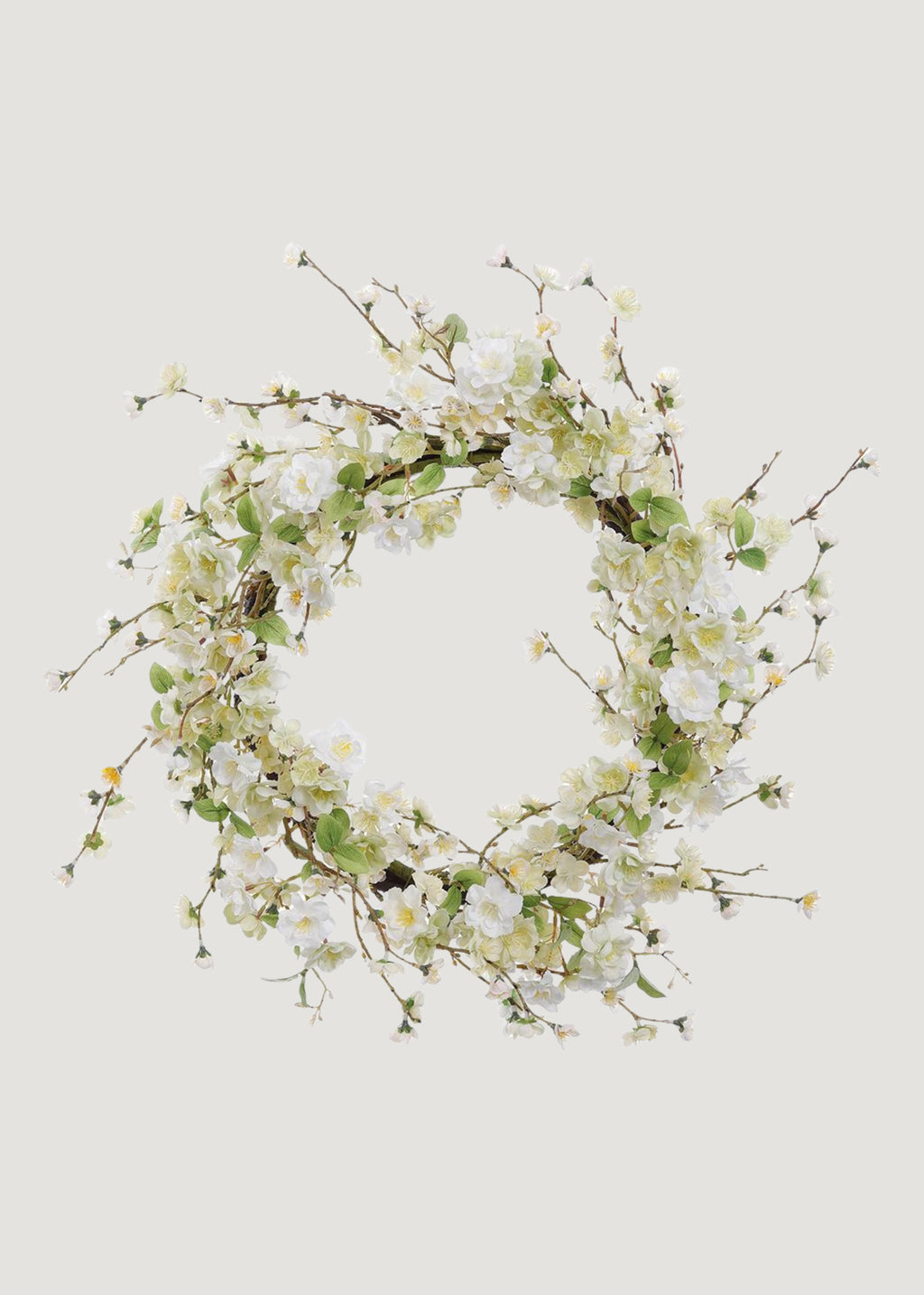 Artificial Cherry Blossom Flower Wreath in Cream Green 