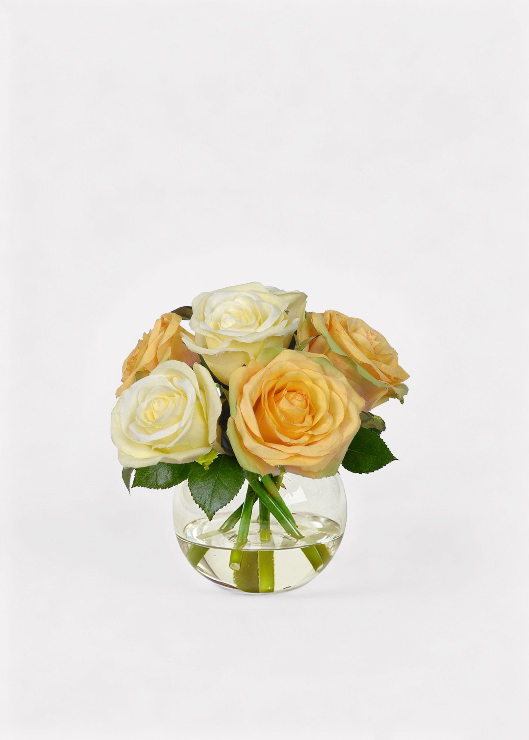 Faux Yellow Rose Arrangement in Glass Vase