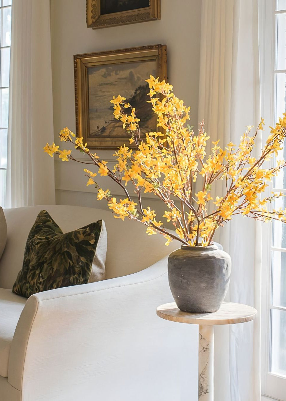 Forsythia Flower Arrangement in Living Room