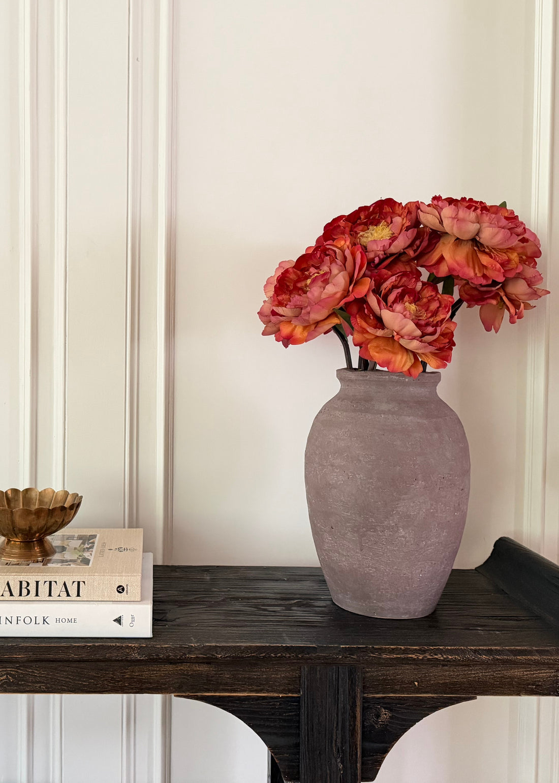 Artificial Peony in Fall Rust Hue Styled in Vase