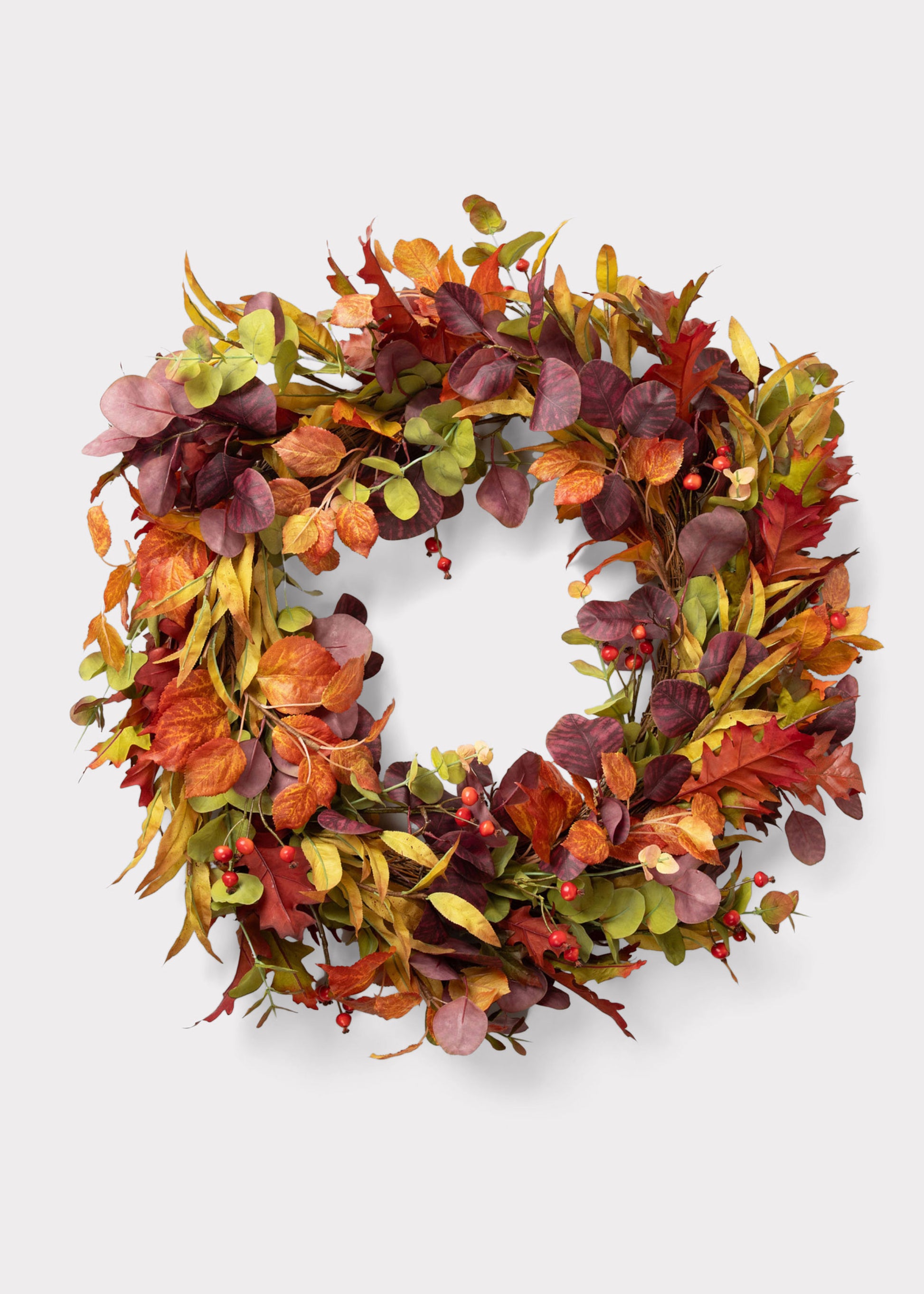 Faux Eucalyptus Fall Wreath in Mixed Autumn 