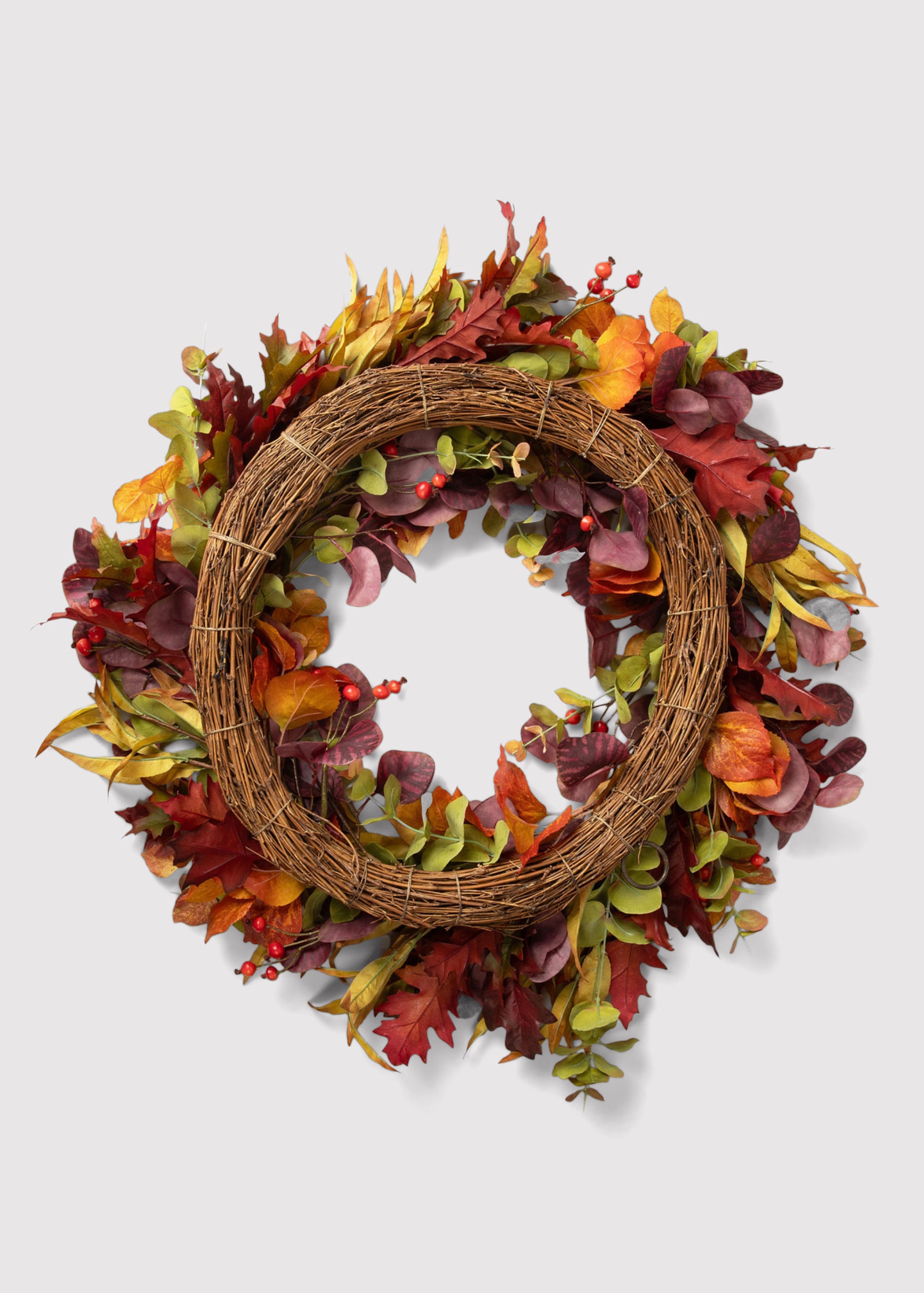 Back of the Faux Eucalyptus Fall Wreath 