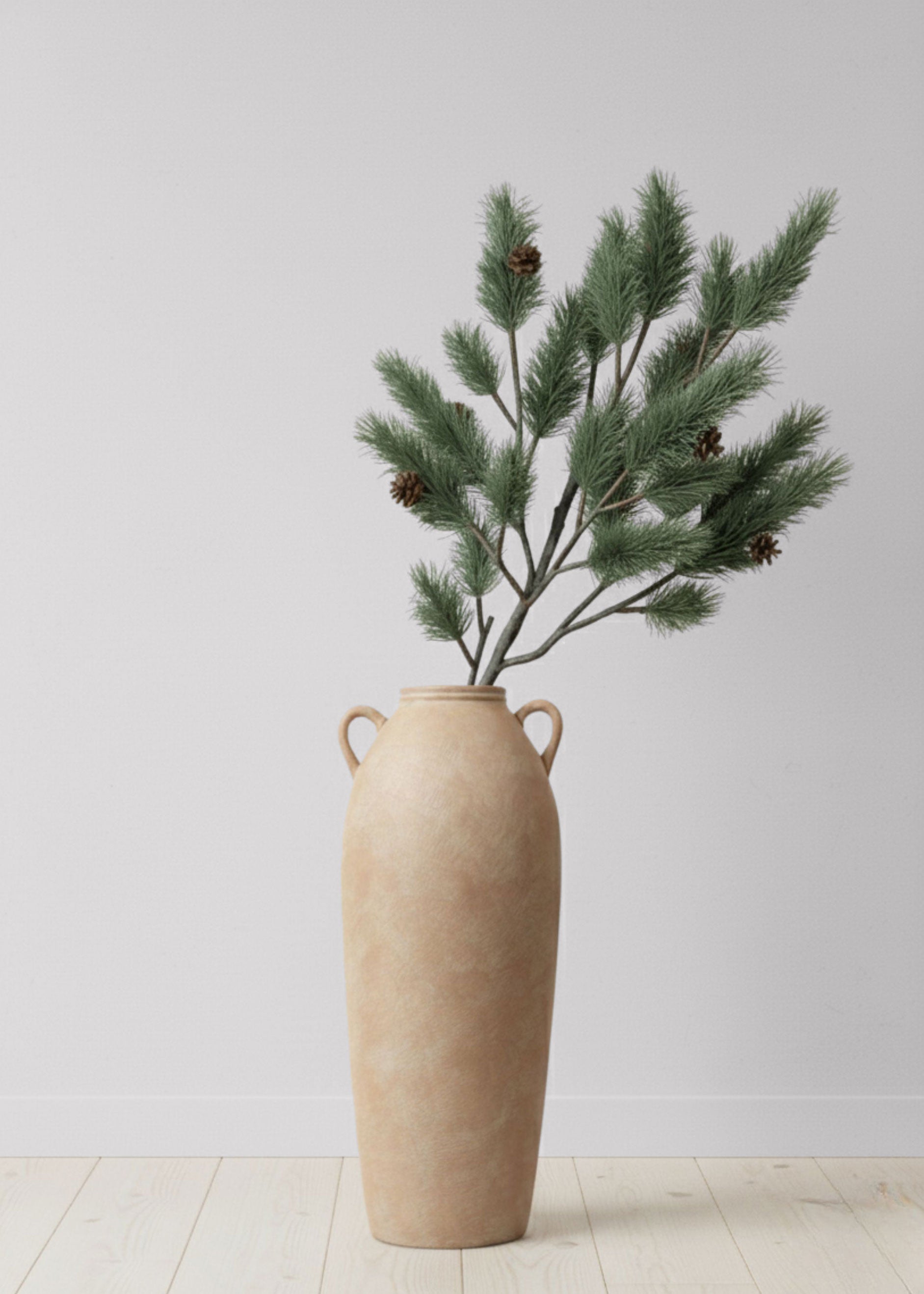 Blue Spruce Branch in a Terra Cotta Vase