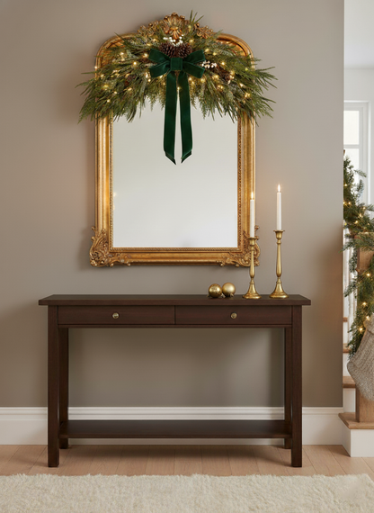 Fake Real Touch Winter Evergreen Swag with Berries on a mirror