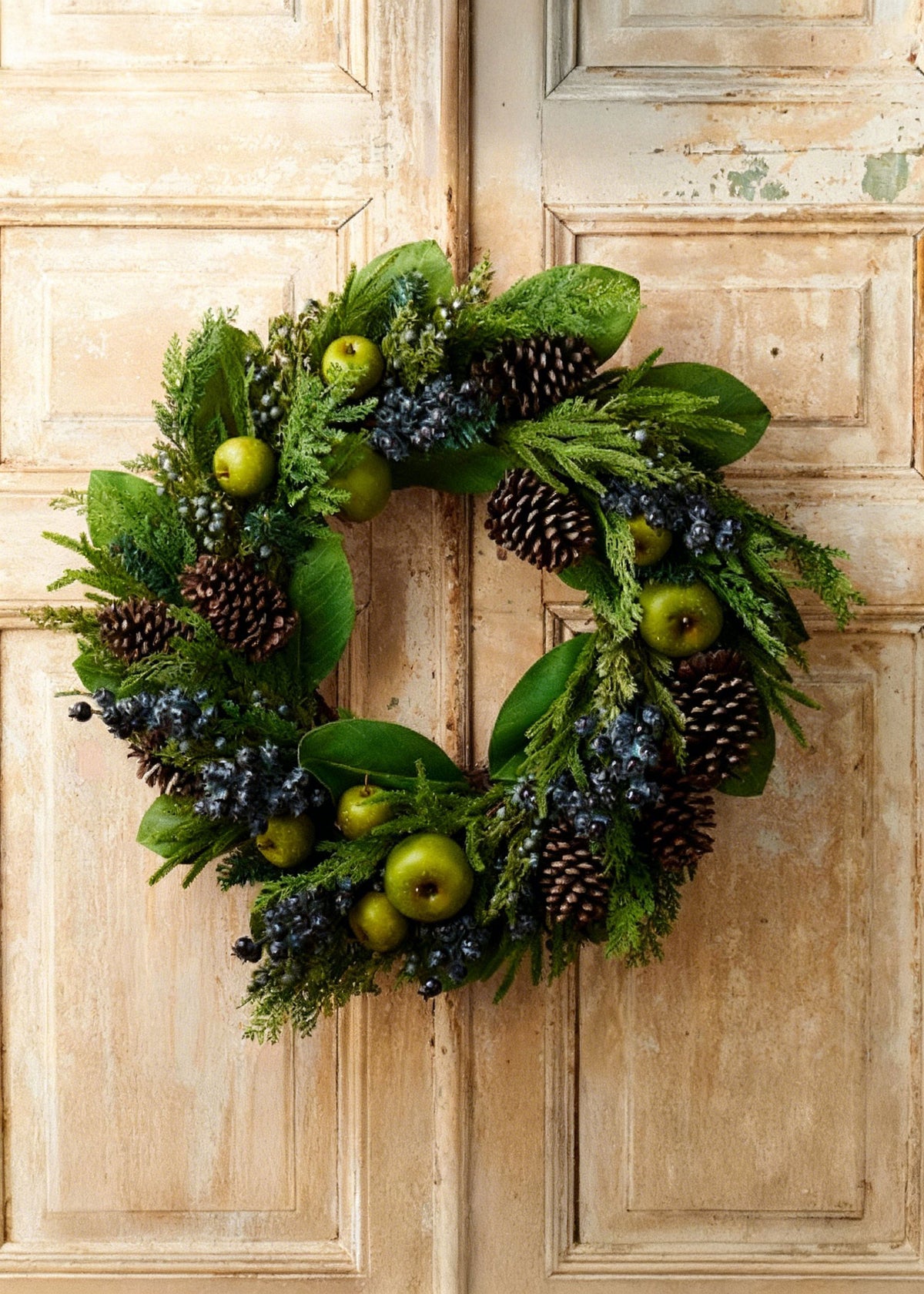 Winter Greenery and Apple Wreath