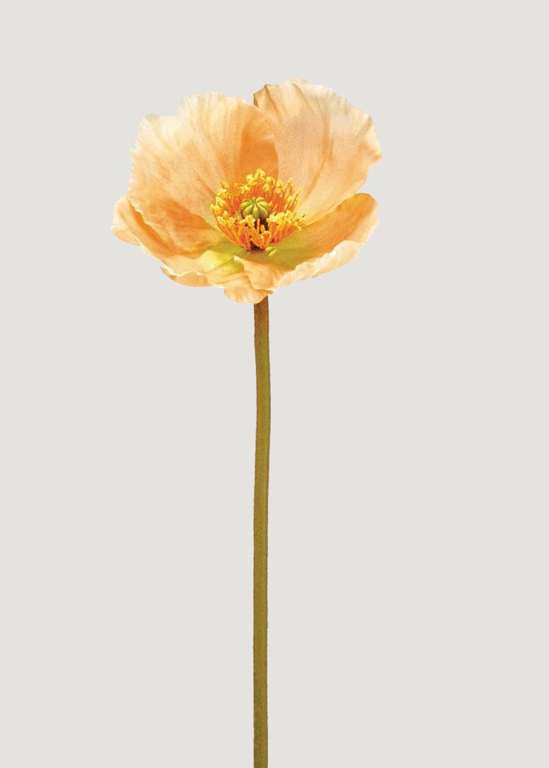 Peach Yellow Faux Poppy Flower - 23&quot;