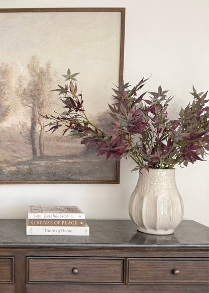 Artificial Japanese Maple Leaves Arranged in Ceramic Vase
