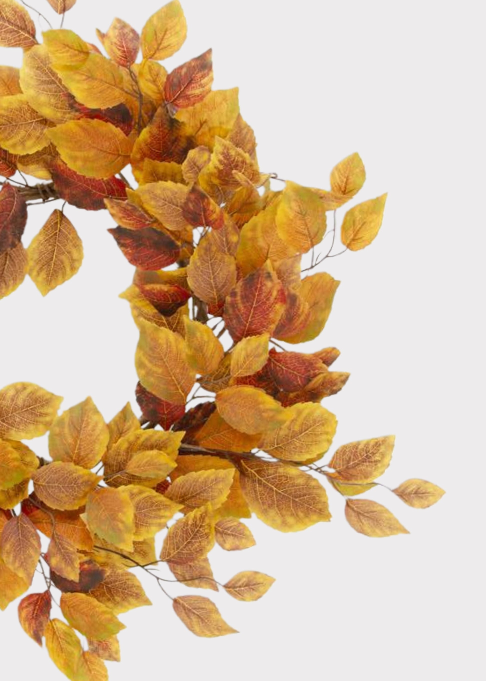 An artificial autumn leaf wreath with yellow leaves 