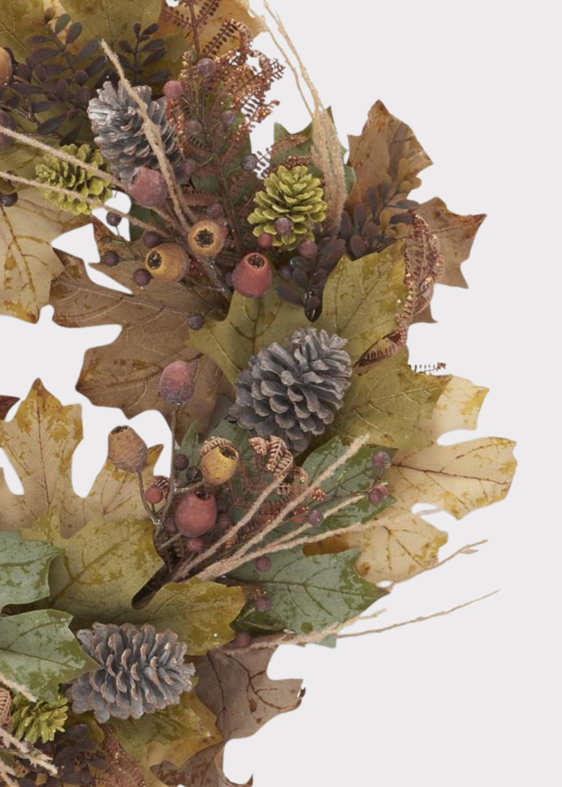 close-up o an autumn foliage wreath