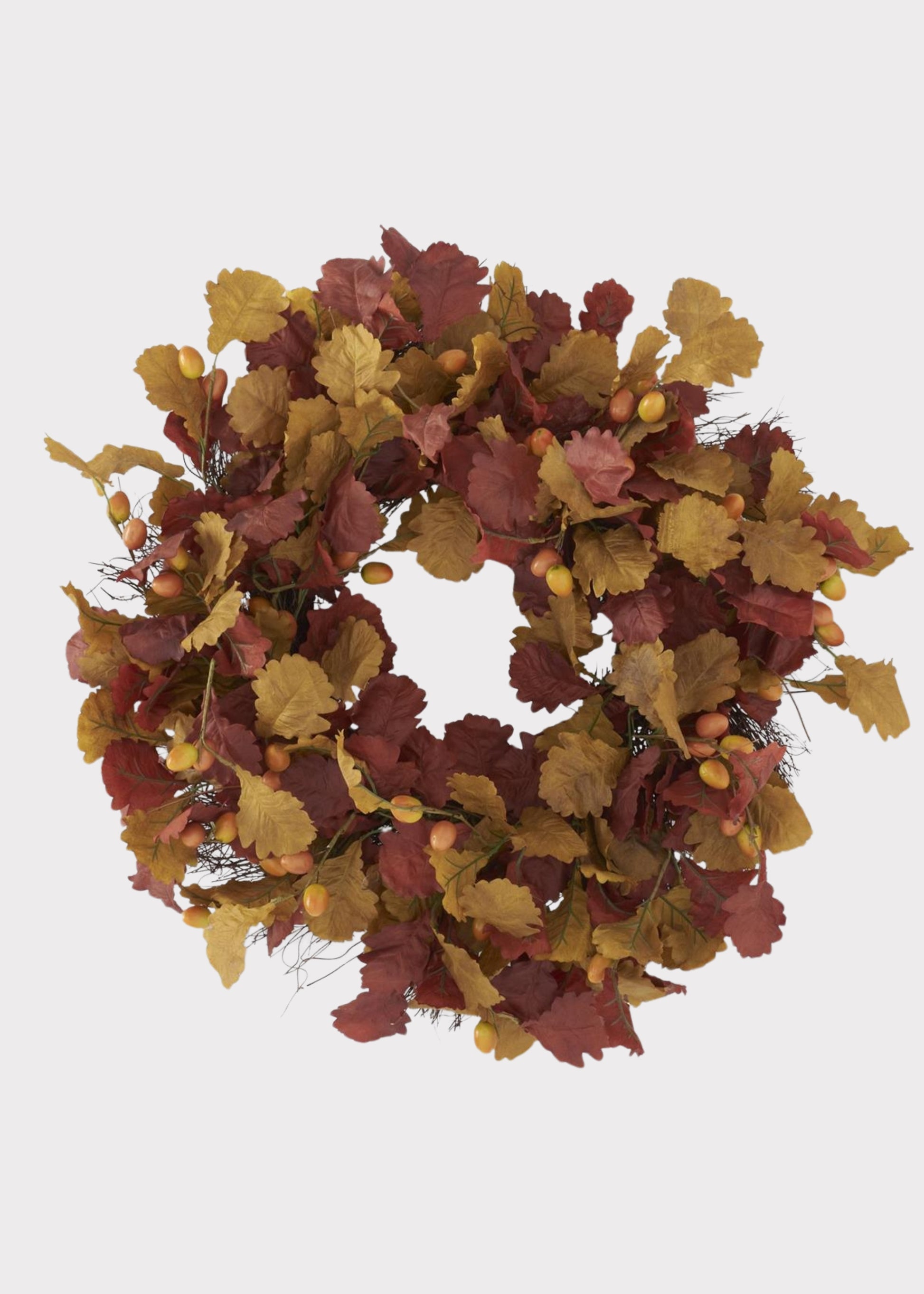 Fall Burgundy and Orange Fake Oak Leaves Wreath