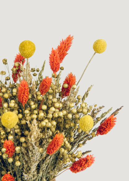Dried Billy Buttons Mixed in Flower Bouquet