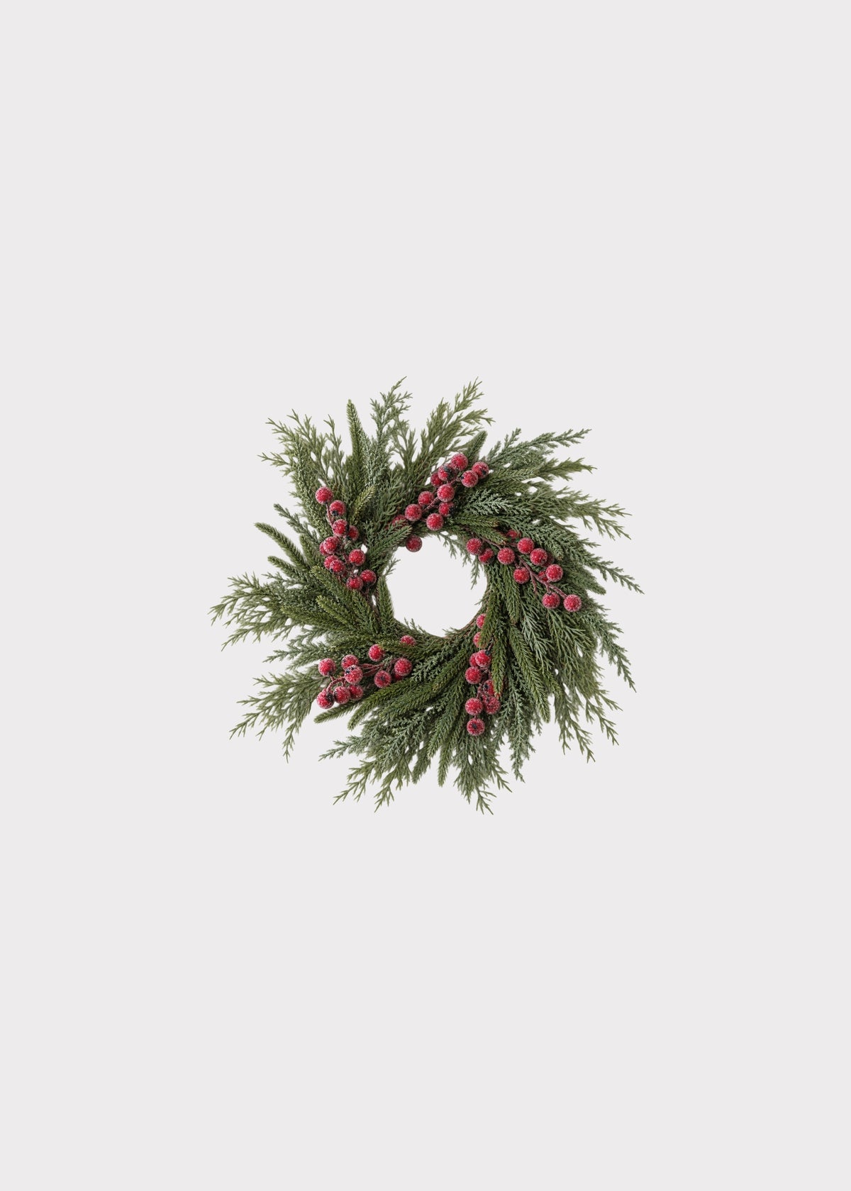 Real Touch Norfolk and Cypress Winter Wreath with Red Berries