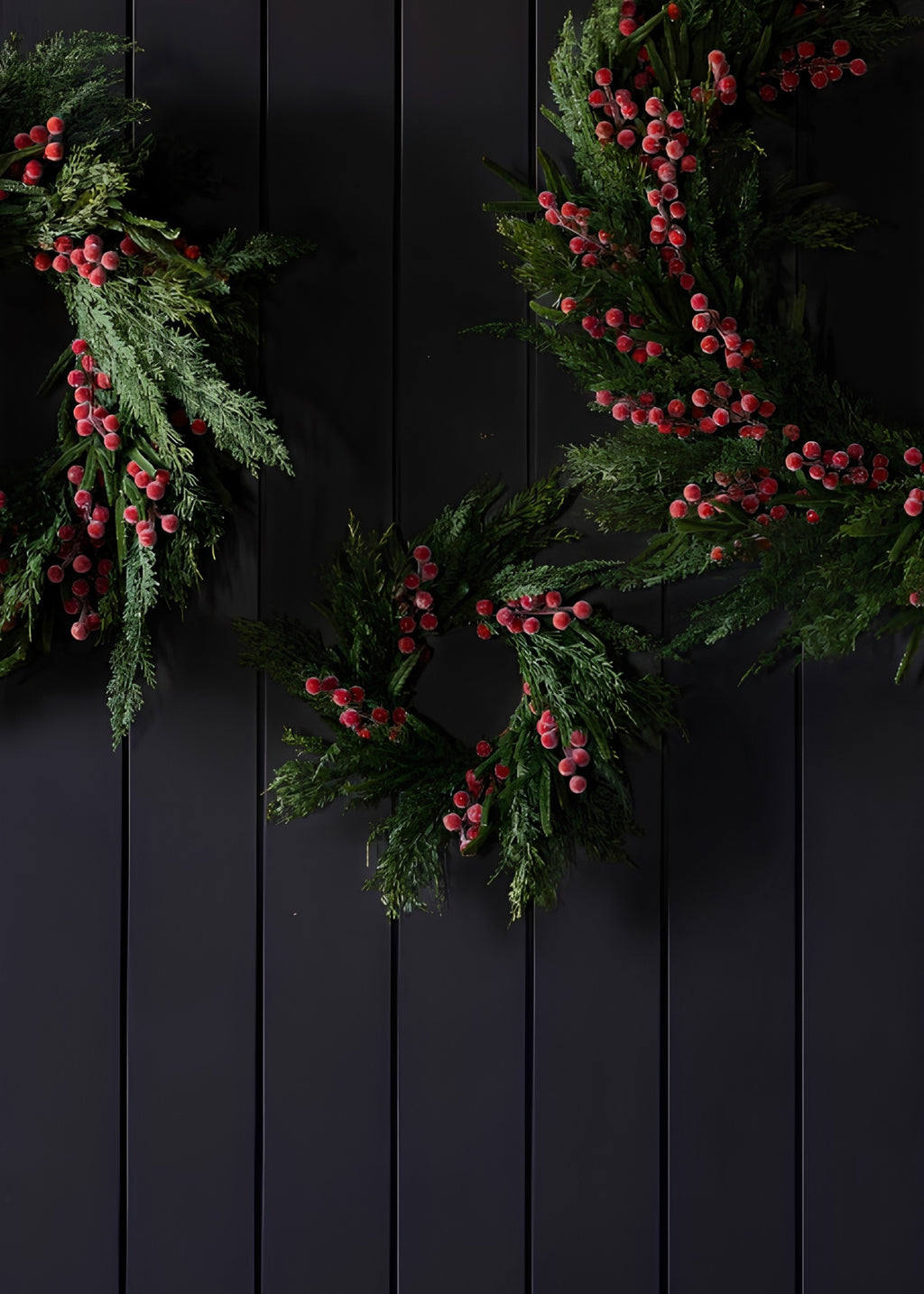 Small Real Touch Norfolk and Cypress Winter Wreath with Red Berries