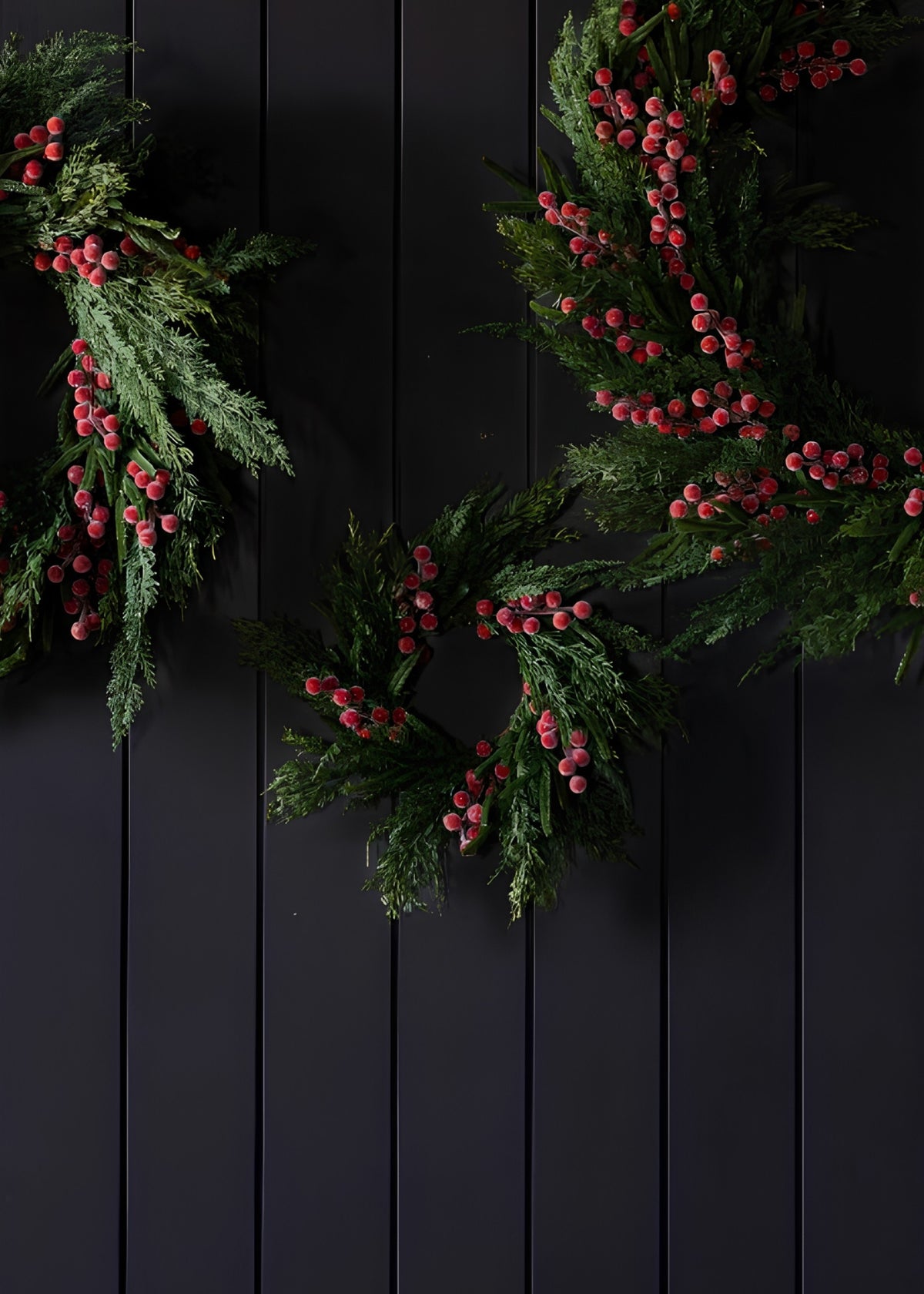 Small Real Touch Norfolk and Cypress Winter Wreath with Red Berries