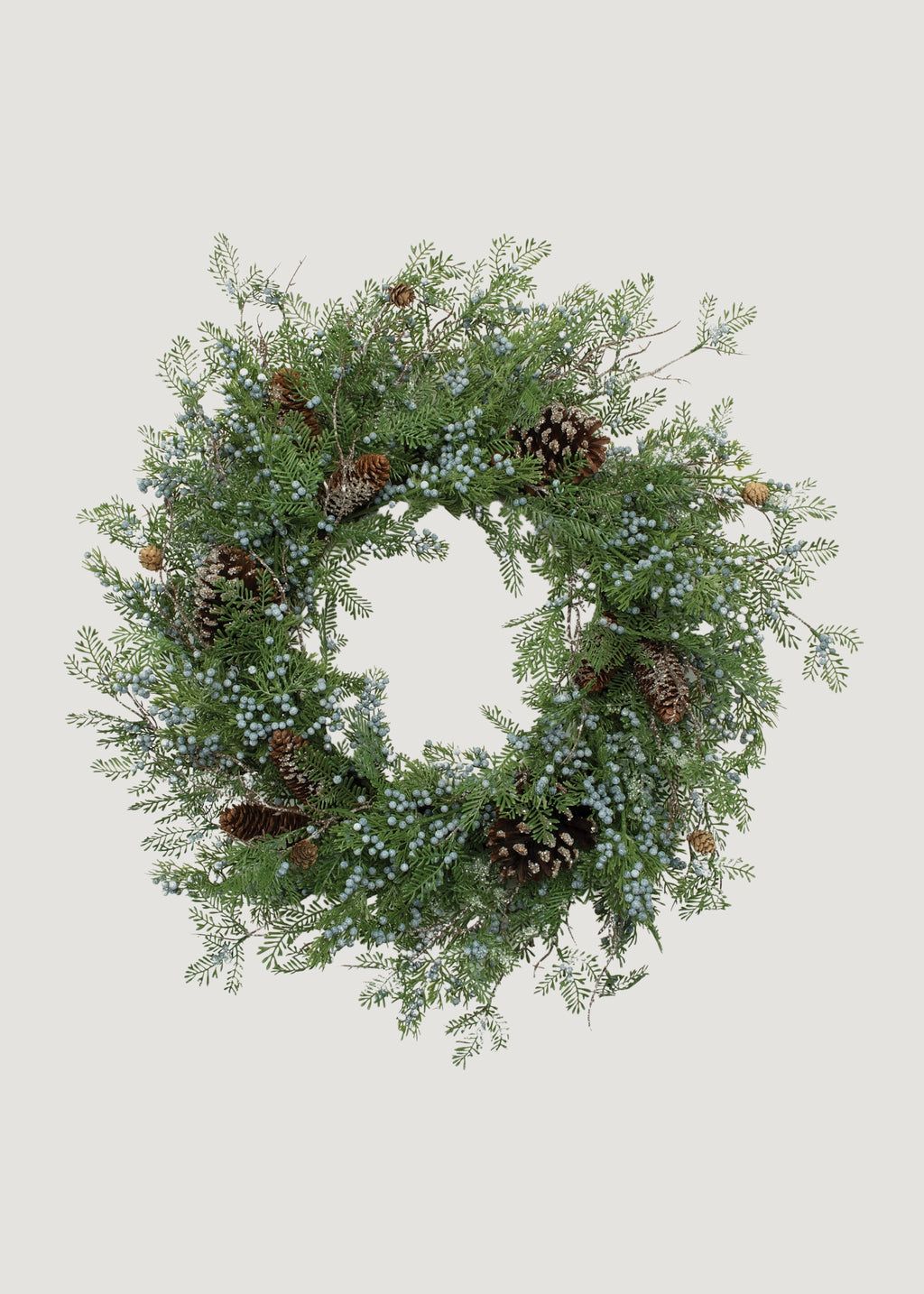 Fake Juniper and Berry Winter Wreath with Pine Cones 